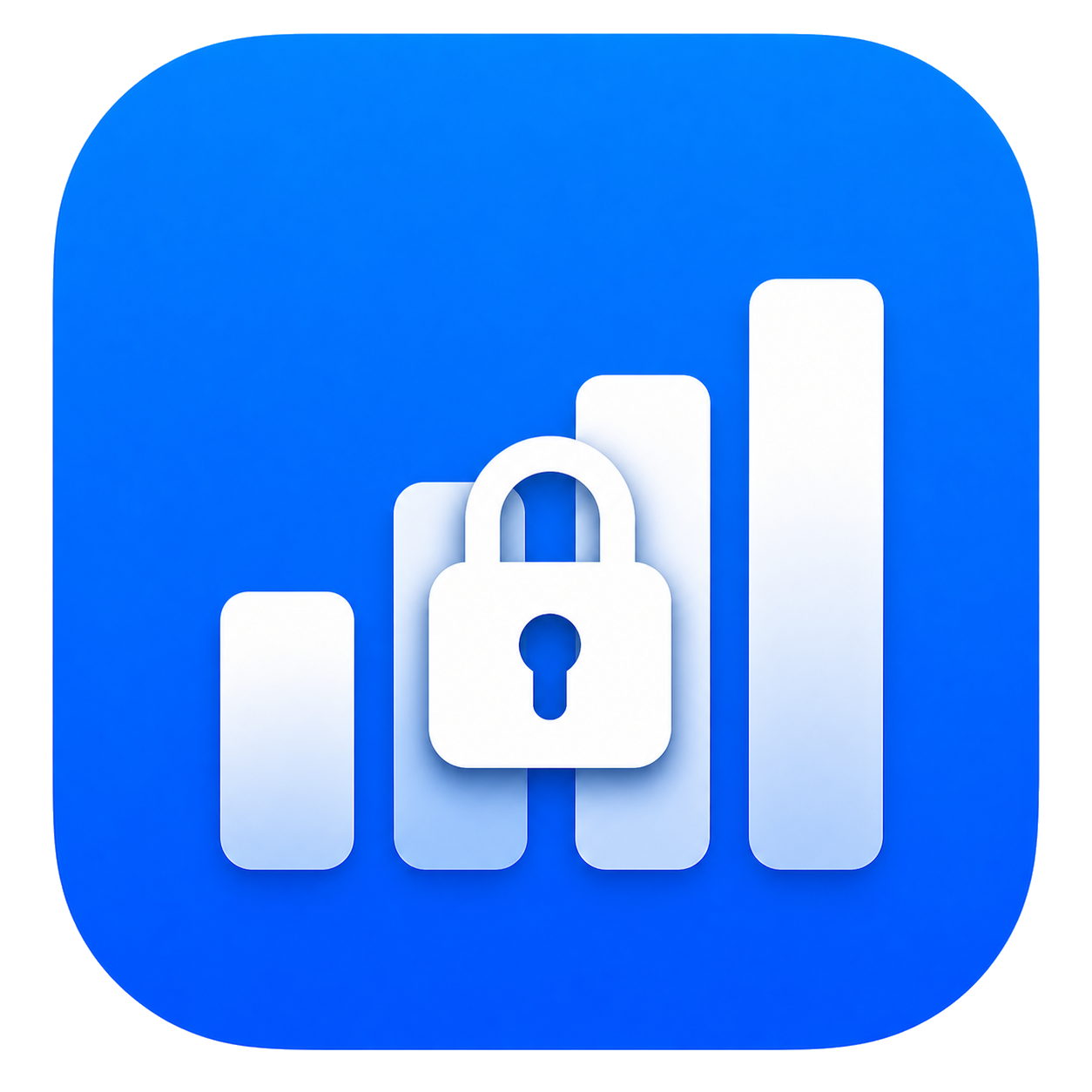 Blauwe iOS-app teaser met slot en grafiek